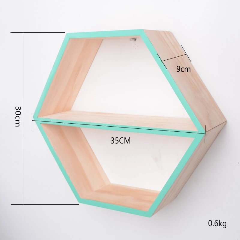 INS в скандинавском стиле деревянная полка сотовая Шестигранная Подставка для хранения настенные полки для детской комнаты украшения реквизит для фотосессии - Цвет: Green with Stick