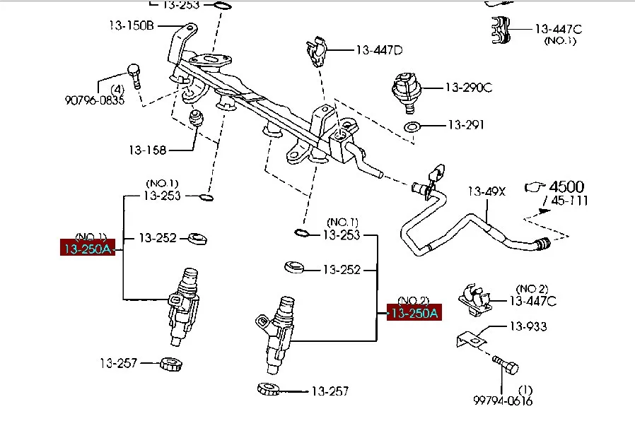 Форсунка топливного инжектора двигателя FP33-13-250 для Mazda 323 семья Mazda 626 Mazda premacy двигатель 1.8л