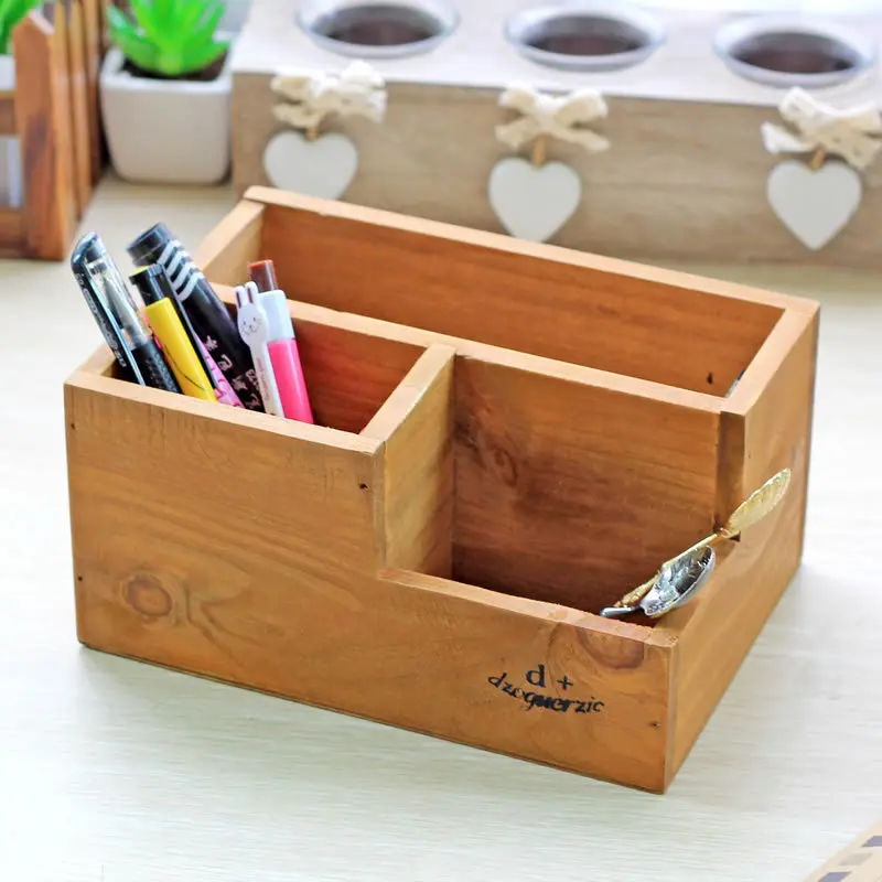 Japan Style Wood Pen Holder Storage Boxes Office desktop arrange