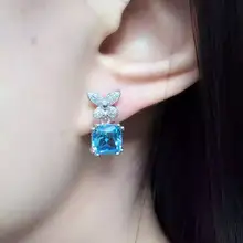 Натуральный топаз Камень Серьги 925 серебро натуральный синий драгоценный камень серьги для женщин Личность бабочка форма серьги для вечерние
