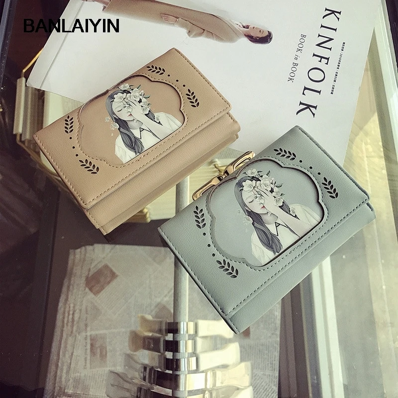 New Đẹp Rỗng Gấp Ba Lần Nhỏ Wallet Ladies Trong Ngắn Đoạn Của In Wallet