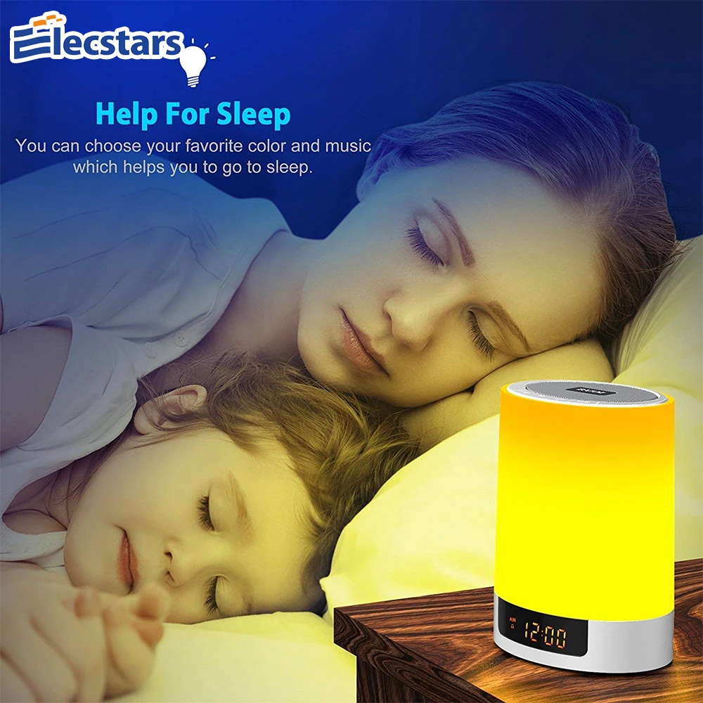 

Night Lights LED Wireless Bluetooth Speaker with Alarm Clock Touch Sensor LED Bedside Lamp+Dimmable Warm Light music Speakr