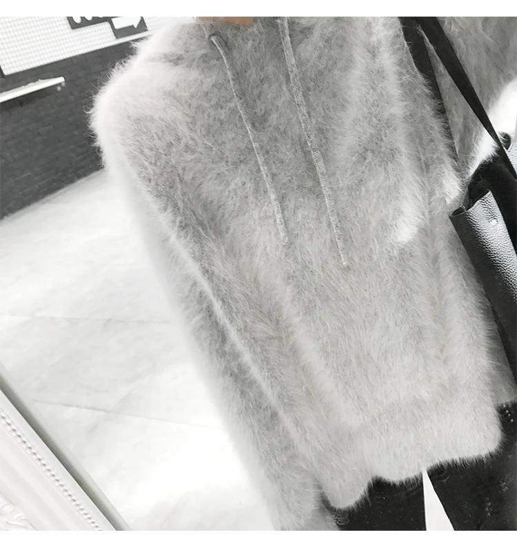 2018 Top Fashion Soft Pure Mink Cashmere Sweater Jacket with hood and string real mink cashmere pullovers tbsr291