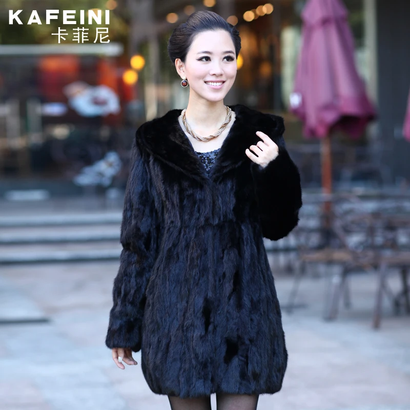 Luxury Winter Women s Genuine Natural Spliced Mink Fur Coat Jacket with Hoody Lady Warm Outerwear