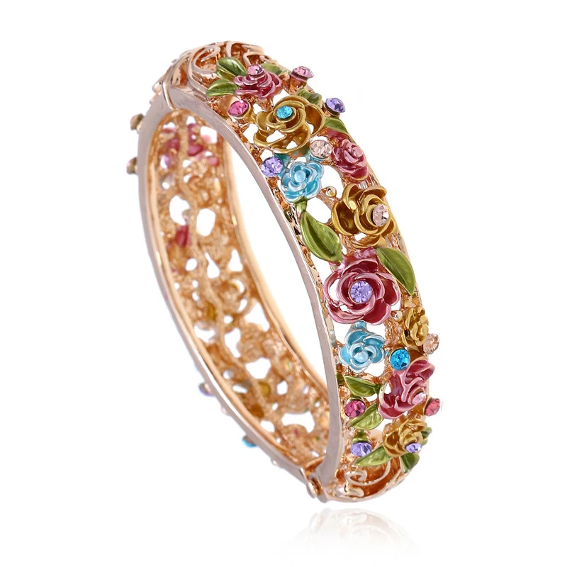

Bracelet Flowers Enamel Hollow Out Wrist Bracelet Vintage Bracelet Gift For Women Wedding Party Jewelry Bracelets Accessories