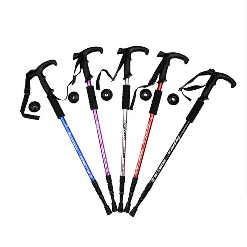 

1 Pair Alpenstock Walking Stick Folding Trekking Poles Hiking Stick 5 Section Anti Shock Adjustable Telescopic Canes Stick