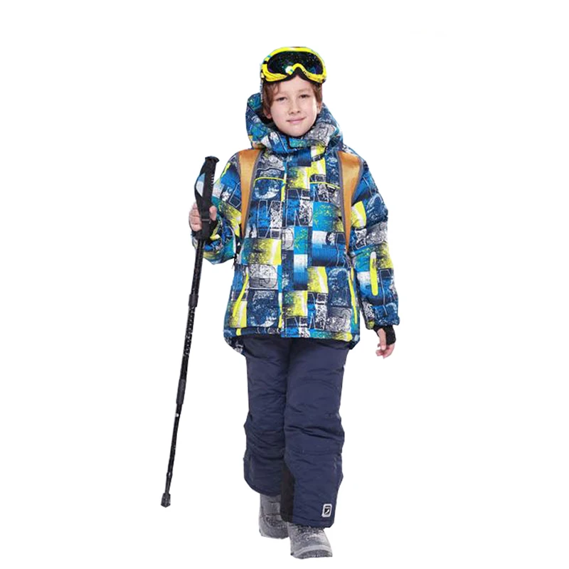 

Mioigee 2pcs Suit 2018 -30 Degrees Children's Ski Sport Suits for Boys Set Winter Kids Clothes Warm Hooded Jacket Coat+Ski Pants