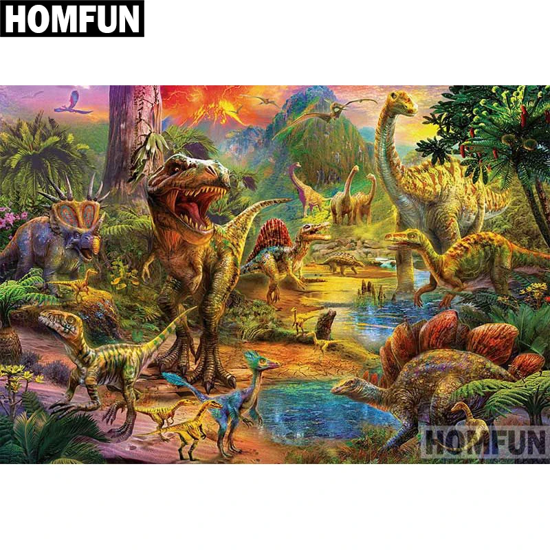 

HOMFUN Full Square/Round Drill 5D DIY Diamond Painting "Animal dinosaur" Embroidery Cross Stitch 5D Home Decor Gift A03914
