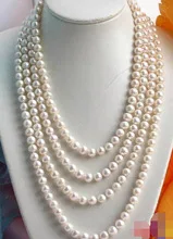 Прекрасно слово длинные 10" размером 8-9 мм круглый белый FW жемчужное ожерелье Модные женские туфли ювелирные изделия оптом