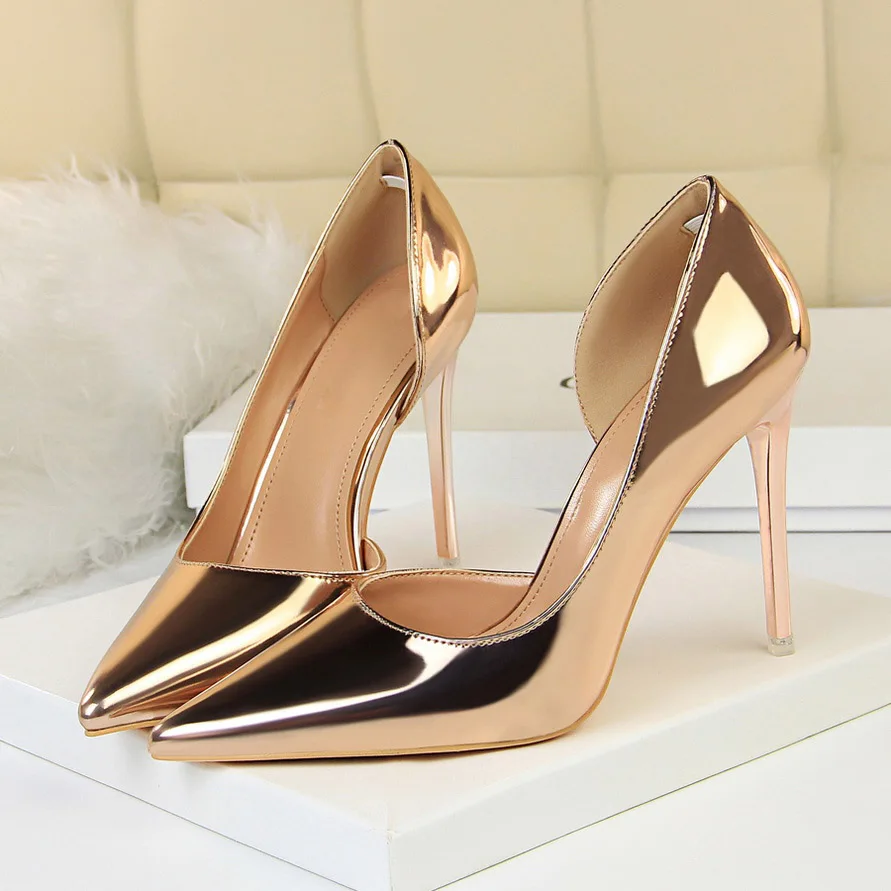 Новинка года; женские туфли-лодочки золотистого цвета на высоком каблуке 10,5 см; роскошные женские туфли; Escarpins; туфли на высоком каблуке; большие размеры 43 - Цвет: 18188-1 Champagne