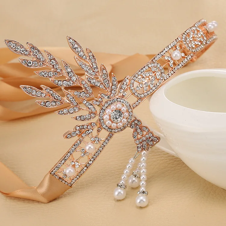 The Great Gatsby Bridal Hair Accessories Crystal Pearl Tassels Hair Headbands Hair Jewelry Wedding Brides Hairband Tiaras Crowns