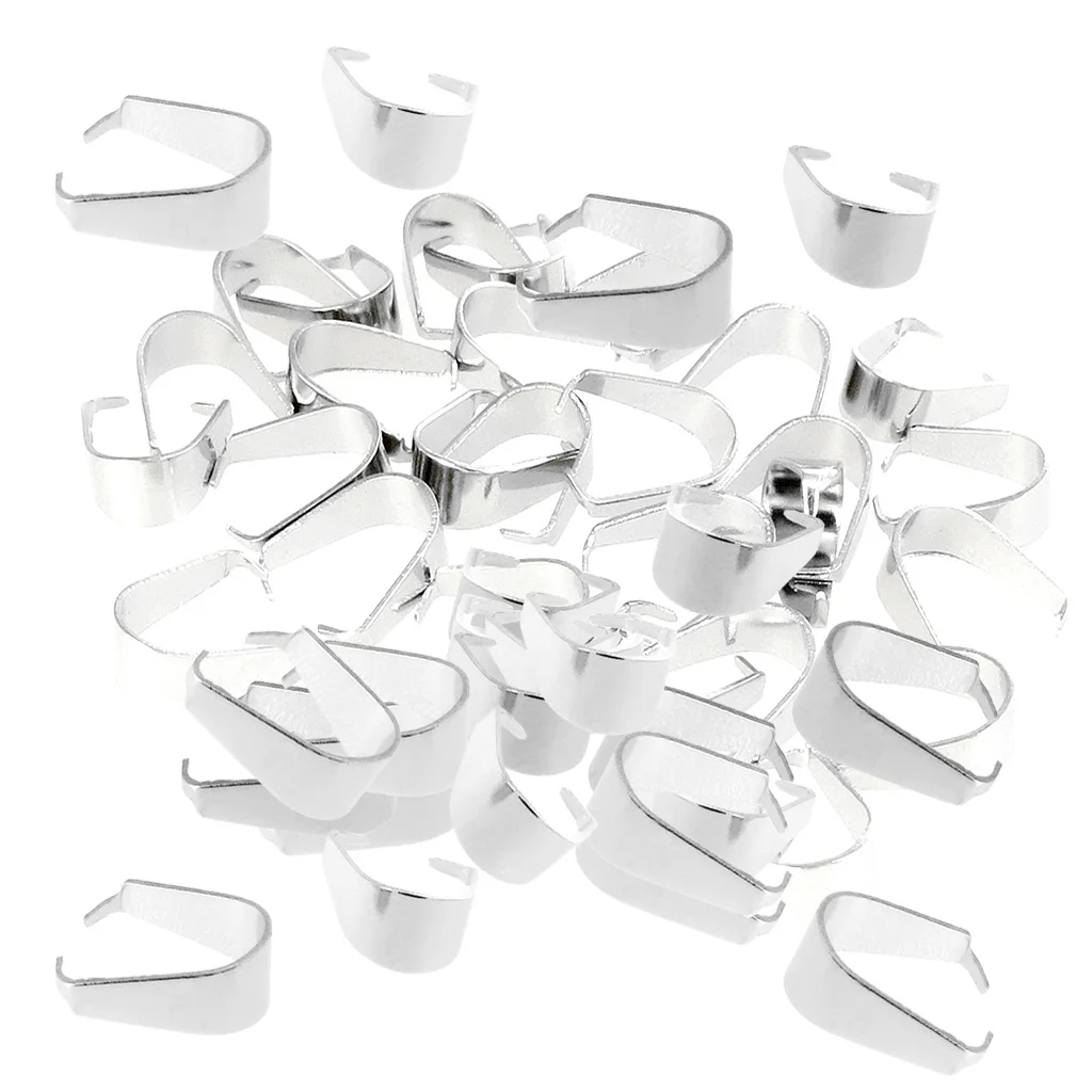 

100Pcs Silver Tone Charm Pendant Pinch Bails Connector Clasps Jewelry DIY Findings