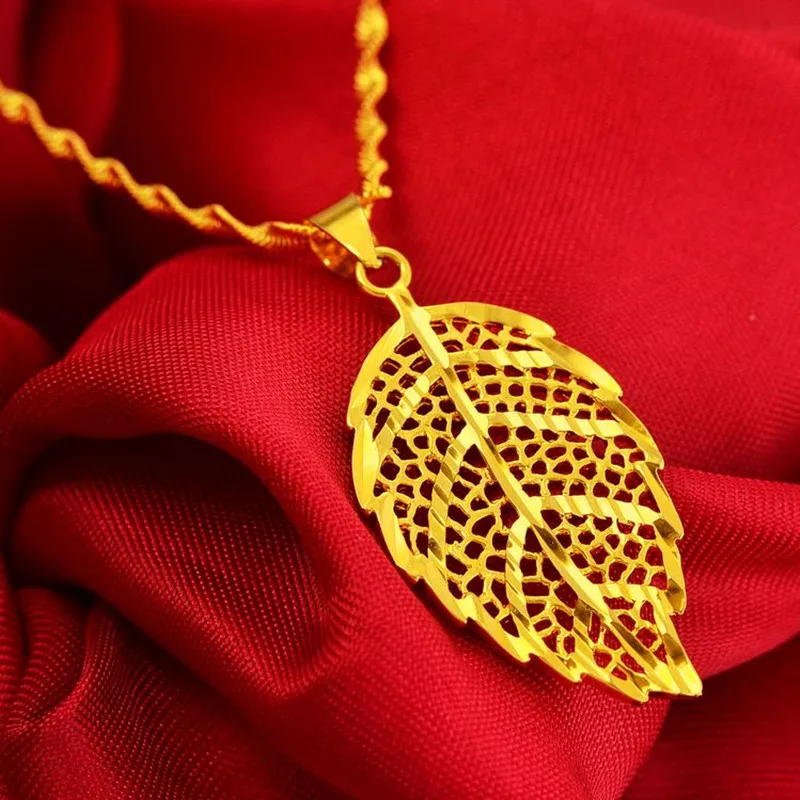 

Leaf Shaped Pendant Necklace Yellow Gold Filled Womens Necklace Gift