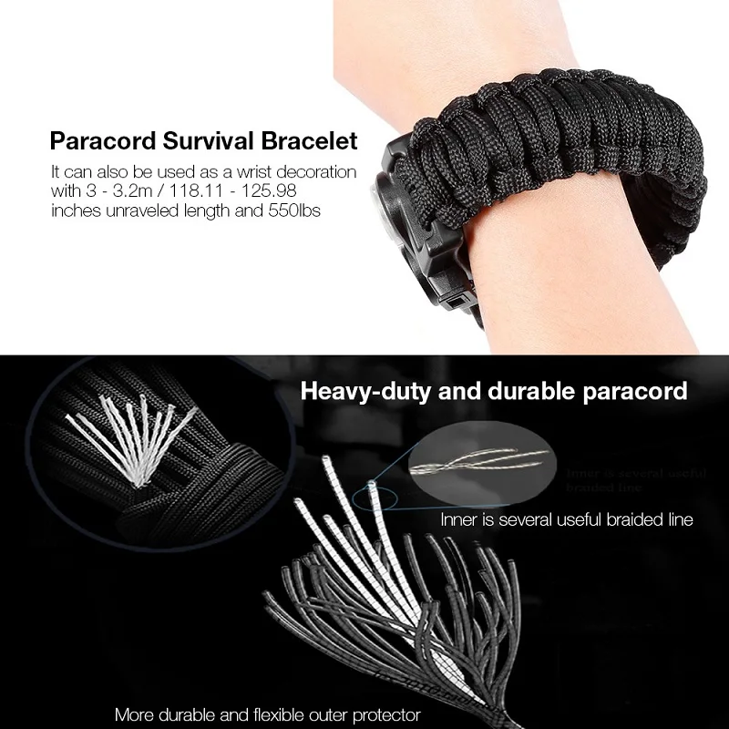 في الهواء الطلق بقاء سوار الرجال النساء مزين Paracord متعددة أدوات التخييم الإنقاذ الطوارئ حبل أساور البوصلة صافرة سكين