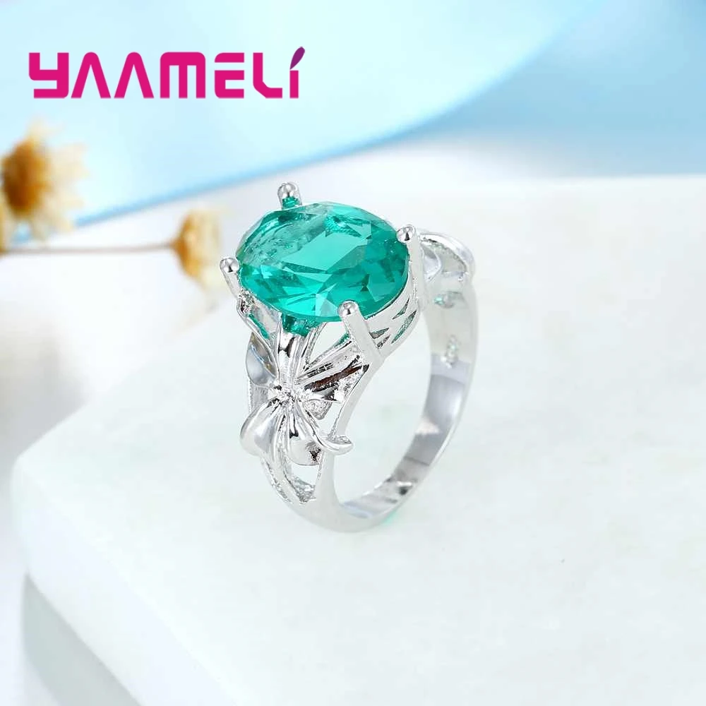 925 пробы Серебряное и CZ изящное милое зеленое круглое кольцо с цветком