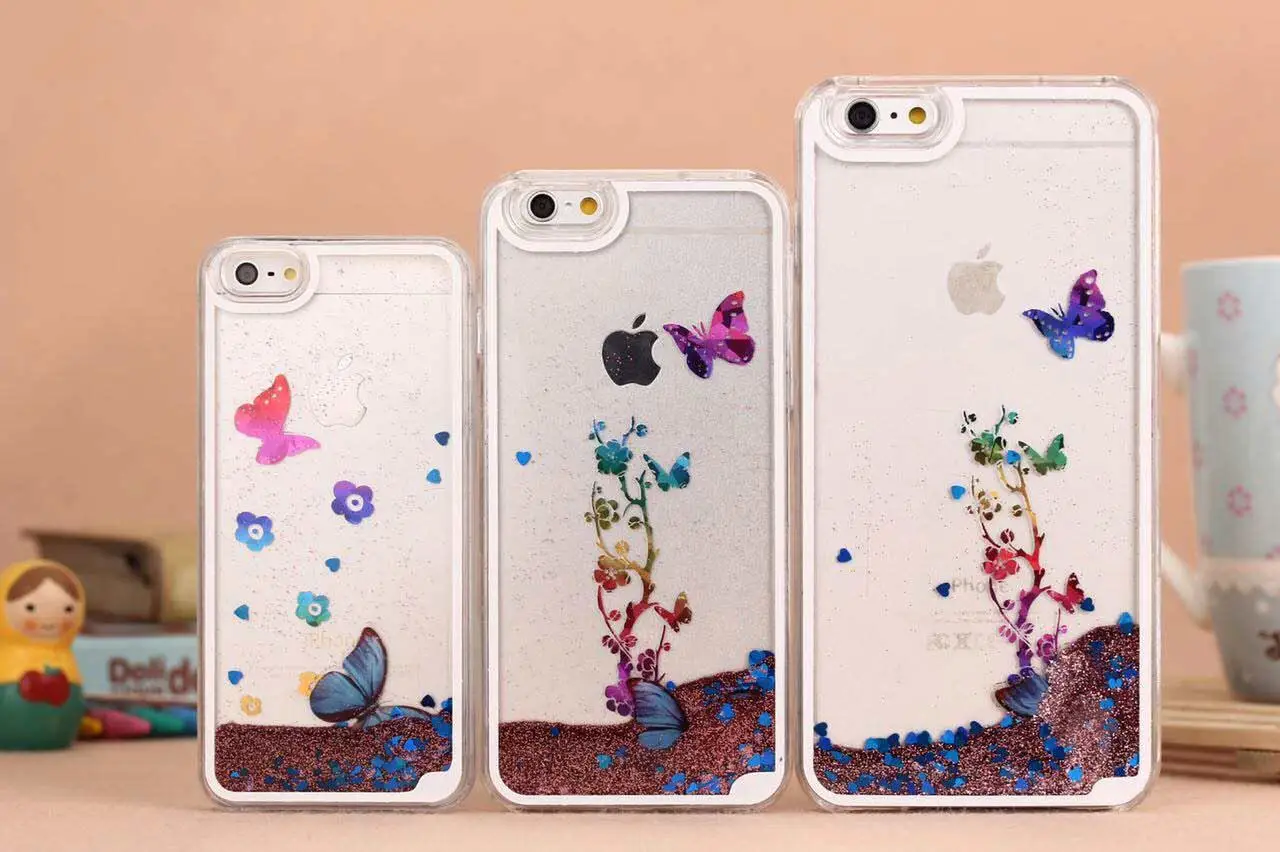 New Arrival liquid sand shining butterfly case for iphone 5s 6 plus 10pcs/lot |