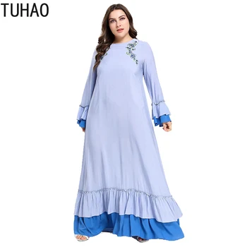

TUHAO Plus Size 4XL 3XL Muslim Dress for Women Ruffles Robe Abaya Islamic Muslim Middle Eastern Maxi Long Dresses Beach LZ91