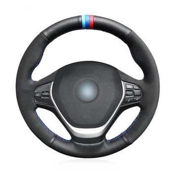 

Puou Tommia Black Suede Blue Marker Steering Wheel Cover for BMW F20 2012-2018 F45 2014-2018 F30 F31 F34 2013-2017 F32 F33 F36 F