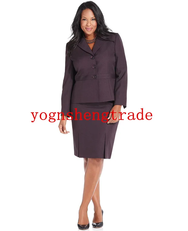 

Plus Size Jacket Three-Button Blazer Inverted-Pleat Pencil Skirt Custom Made Purple Women Suit Notched Lapels No Pocket HS7958