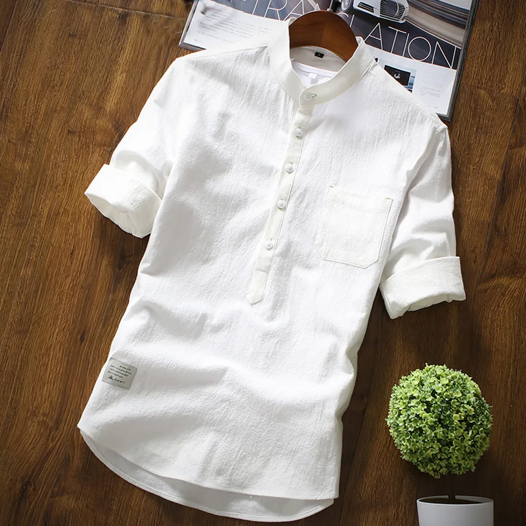 

Men's Summer Casual Cotton Linen Tops Men's Pure Color Three Quarter Sleeve T-Shirt Tops