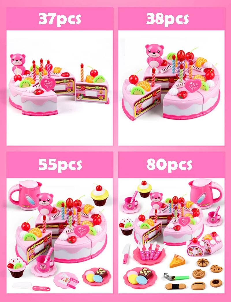 37-80 шт. DIY ролевые игры фруктовая резка торт на день рождения кухня еда игрушки Cocina De Juguete игрушка розовый синий подарок для девочек для детей