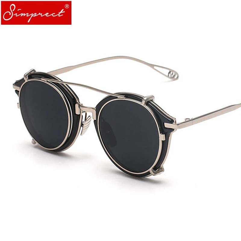 

SIMPRECT 2019 Steampunk Sunglasses Men Women Round Detachable Retro Black Metal Sun Glasses Vintage Steam Punk Sunglass YJ1038