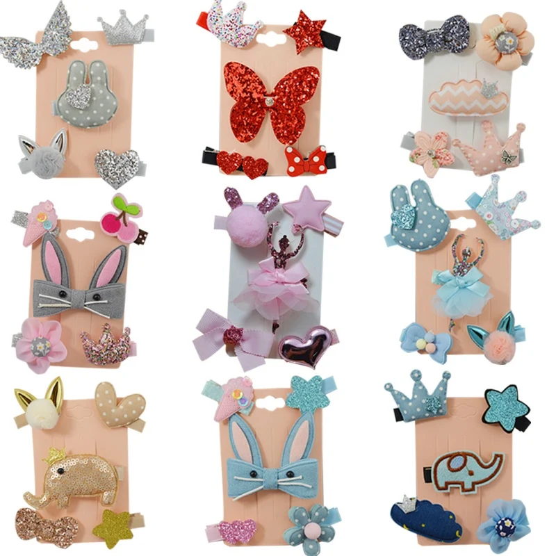 

New Fashion 5pcs/set Kids Baby Girl Cute Cartoon Hair Clips Bow Hairpins Set Headwear Gifts Girls Hair Accessories