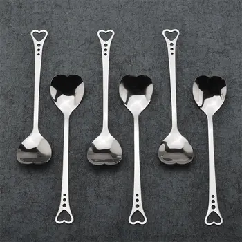 

Stainless Steel Spoon Portable Metal Coffee Teaspoon Creative Love Heart Shaped Wedding Party Gift Dinnerware