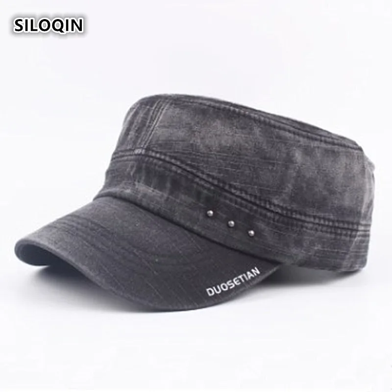 

SILOQIN Summer Men's Korean Cotton Military Hats Adjustable Vintage Canvas Flat-top Tongue Cap Wild Fashion Travel Sun Hat
