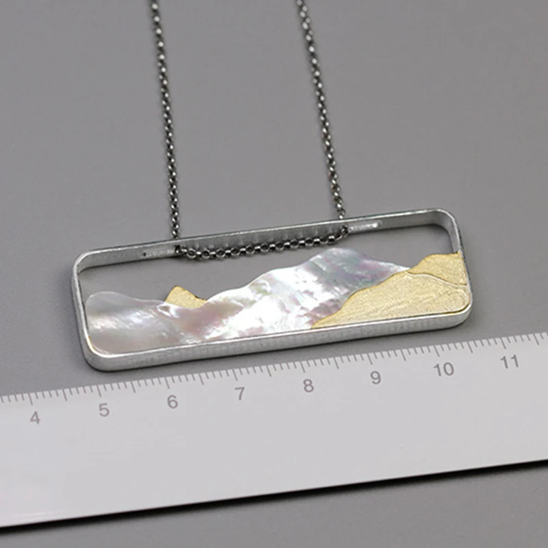 Lotus Fun Real 925 Sterling Silver Natural Sea Shell Handmade Fine Jewelry Multipeaked Mountain Design Pendant without Necklace