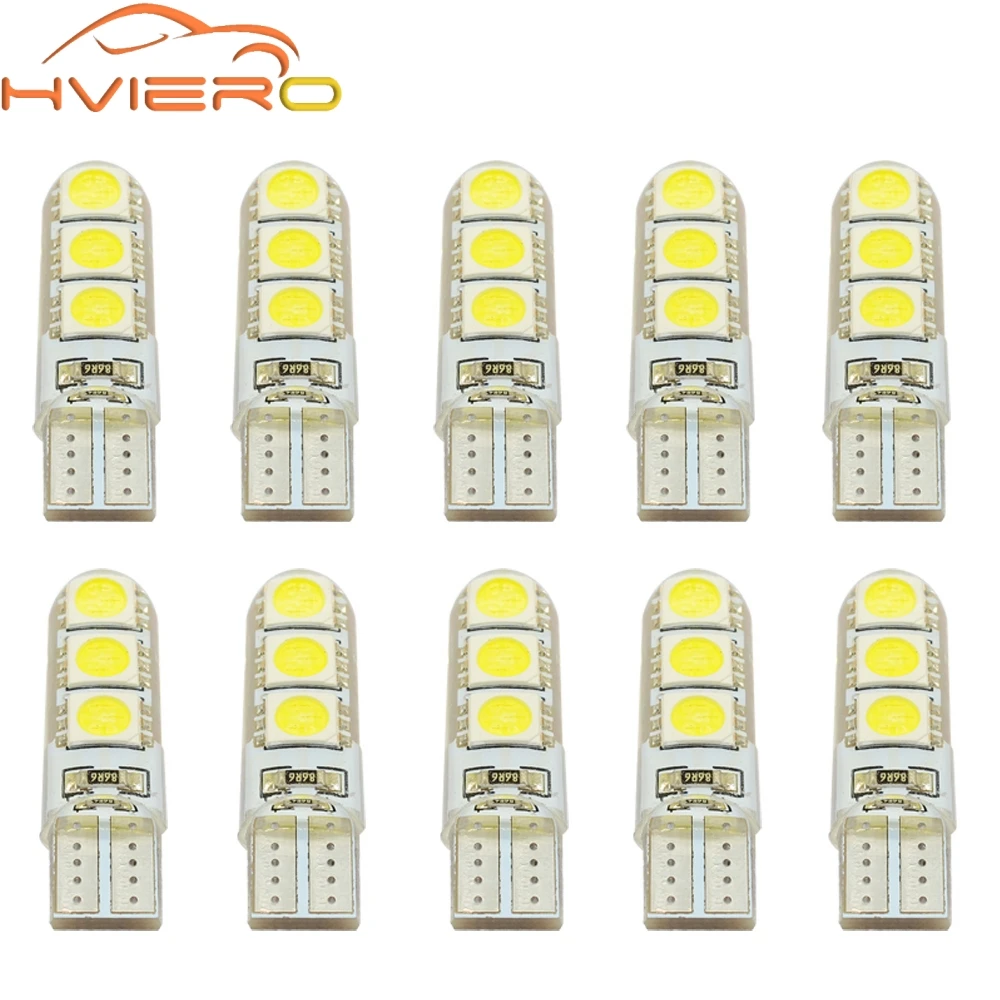 

Car LED 10PCS T10 194 W5W DC 12V Canbus 6SMD 5050 Silicone shell LED Lights Bulb No Error Led Parking Fog light Auto car-styling
