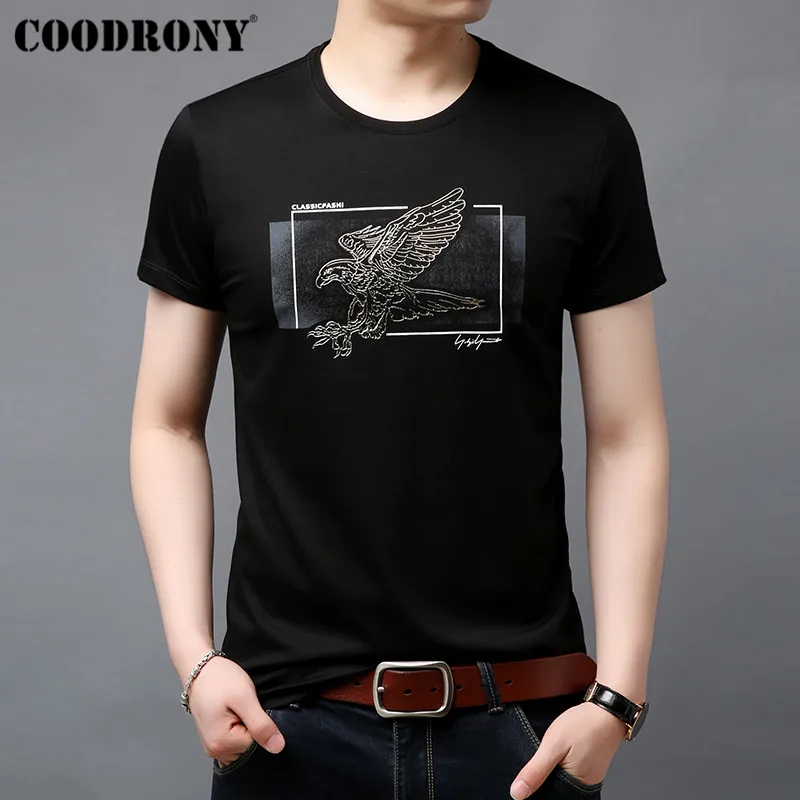 COODRONY хлопковая Футболка мужская футболка с коротким рукавом Мужская Летняя