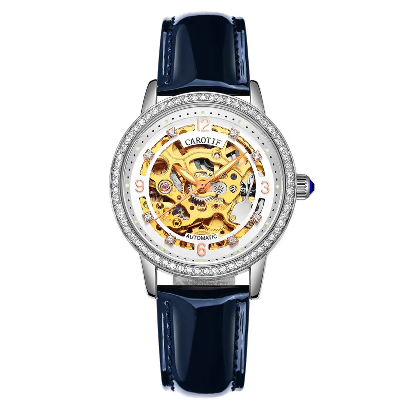 Роскошные брендовые механические Женские наручные часы со скелетом Reloj Mujer модные часы с сапфировым кристаллом женские часы Montre Femme - Цвет: 9