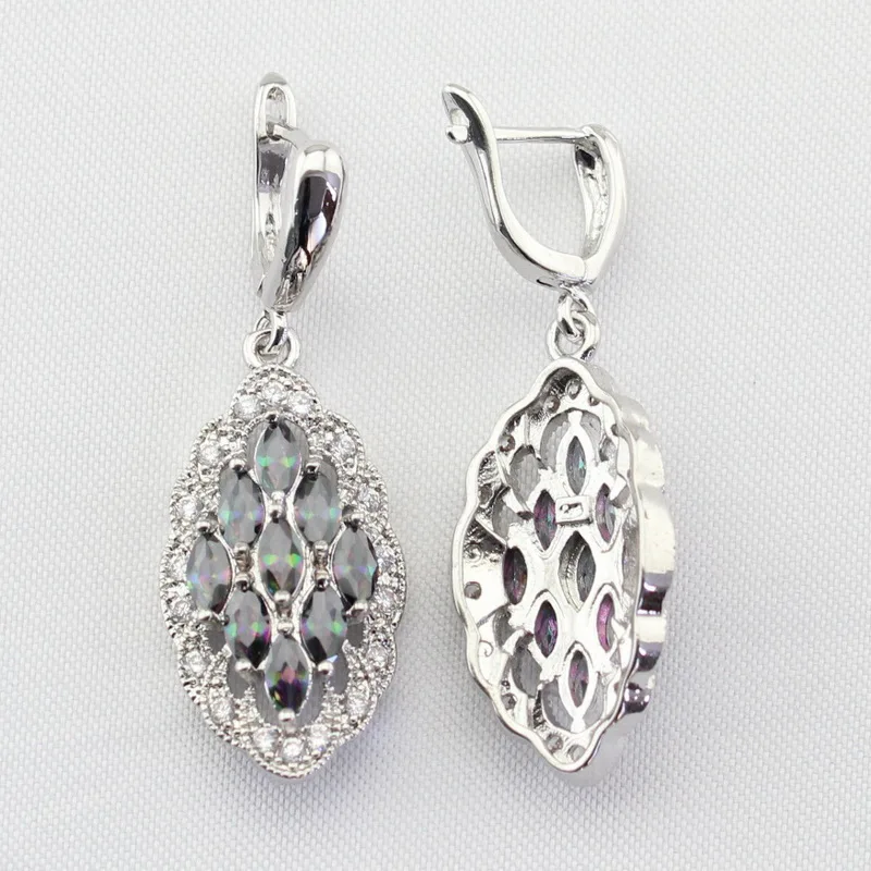 Horse Eye Cutting Rainbow Multicolor Cubic Zirconia Drop Earrings For Women Silver Color Earring Jewelry Free Gift Box