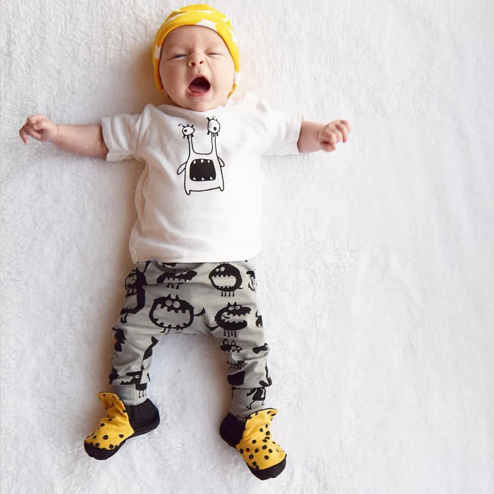 Летние комплекты одежды для маленьких мальчиков, одежда для новорожденных мальчиков хлопковая футболка с короткими рукавами и рисунком+ штаны, комплект из 2 предметов для малышей
