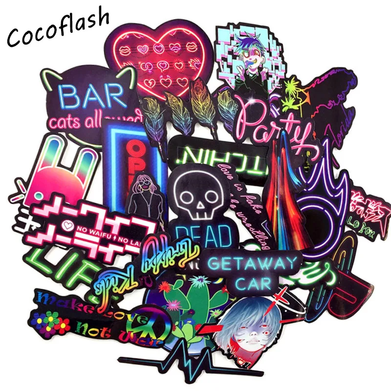 25pcs/lot Neon Decadent Cartoon Stickers PVC Waterproof FOR Luggage Snowboard Bicycle Laptop  Decoration Stickers