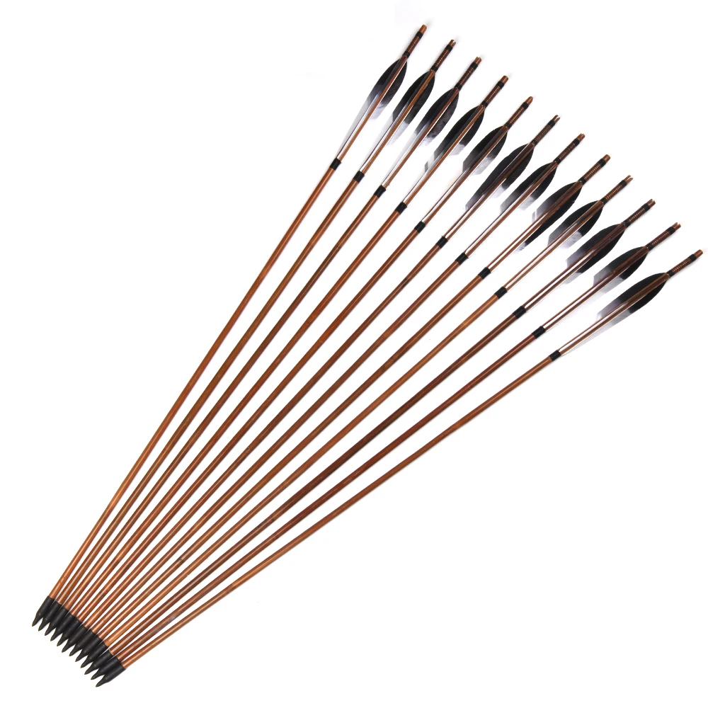 Tiro de Caça Tiro com Arco Setas de Bambu com Pena do Peru para 20-50lbs 30 Polegadas Espinha 500 Longbow Arco Recurvo 6 - 12 24 Pcs 7 6 12 24 pcs 30 Polegadas Espinha