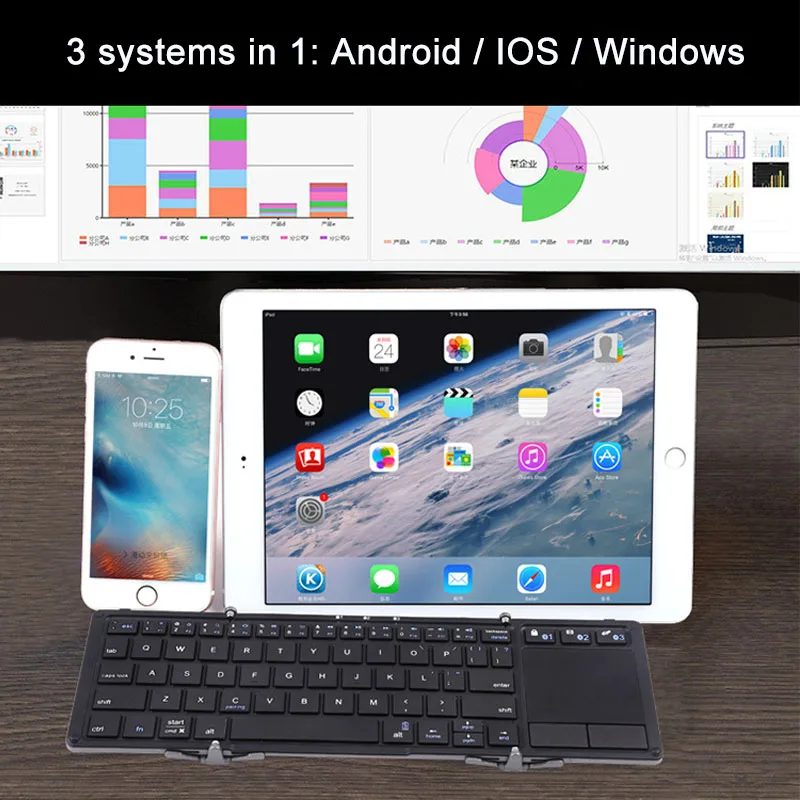 Portable Touchpad Folding Keyboard Bluetooth Wireless For iPad Tablet Keyboard Rechargeable Twice Fold Keypad For IOS Android Portable Touchpad Folding Keyboard Bluetooth Wireless For iPad Tablet Keyboard Rechargeable Twice Fold Keypad For IOS Android