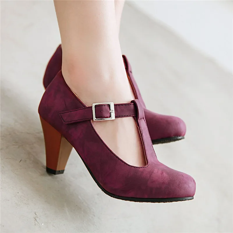 

YMECHIC 2019 Summer Vintage Office Dress Party Mary Jane Shoes Spike High Heels Black Gray T Strap Women Pumps Plus Size 34-45