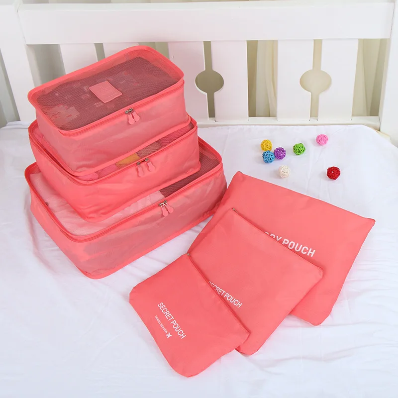 

6 Pcs Travel Storage Bag Set for Clothes Tidy Organizer Wardrobe Suitcase Pouch Travel Organizer Bag Case Shoes Packing Cube Bag