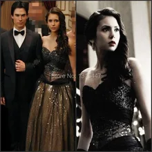 Sparkly Nina Dobrev Black And Gold Evening Gowns Dresses 2017 Robe De Soiree Beaded Formal Women