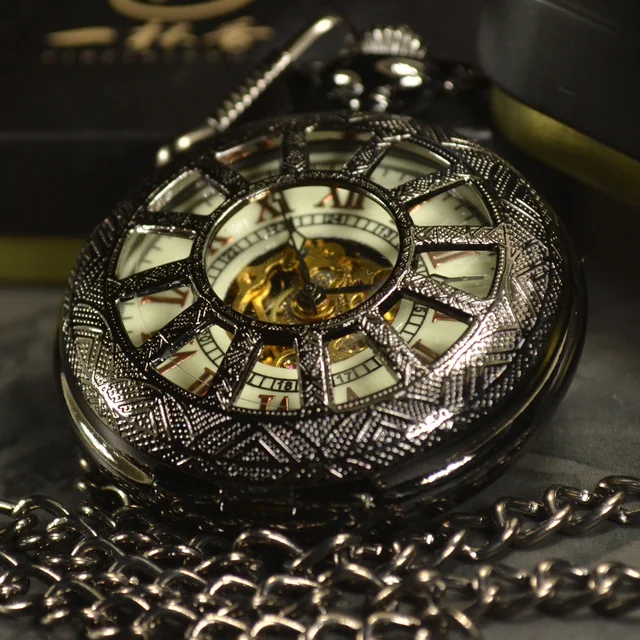 TIEDAN Black Skeleton Automatic Mechanical Pocket Watch Men Antique Luxury Brand TIEDAN Black Skeleton Automatic Mechanical Pocket Watch Men Antique Luxury Brand