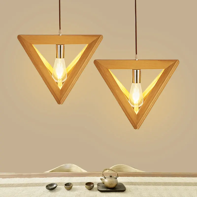 

Nordic triangle Pyramid geometric LED Solid Wood Suspension Luminaire Hanging Light Pendant Lamps for Dining Office Home Decor