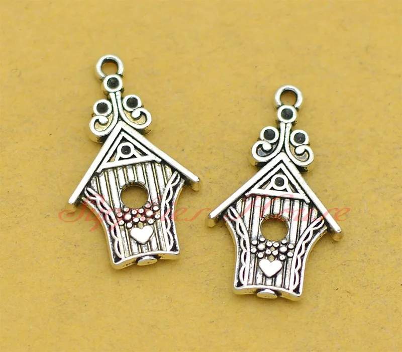 20pcs 31X19mm,Bird house Charms, Antique Silver bird house Pendants