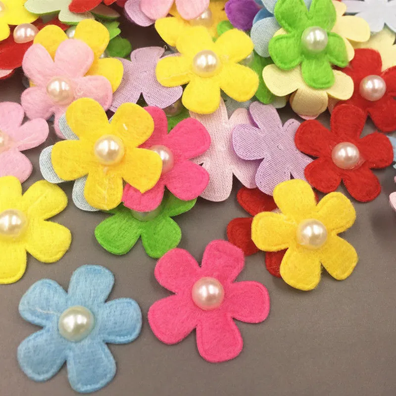 100 Scrapbook Die Cut Flower Non Woven Felt Fabric Flower Embellishment 35mm