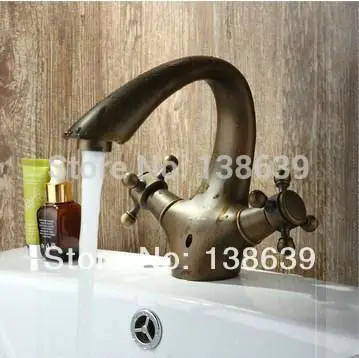 wholesale Luxury Basin Faucets. Brass antique polished Bathroom Vessel Sink bath Faucet / Mixer Tap dual handles cozinha monocom |