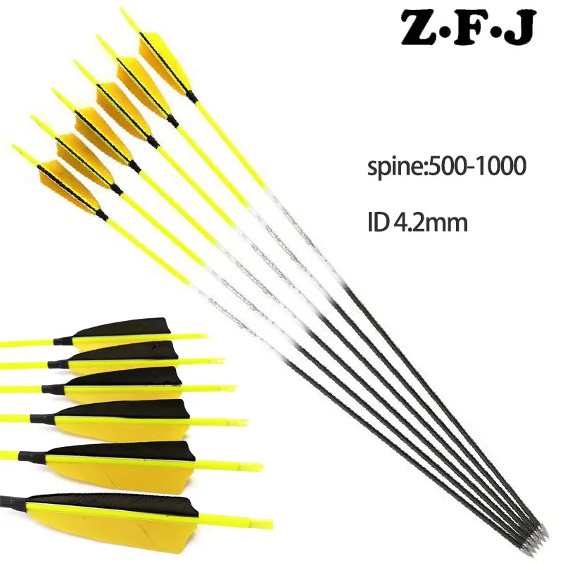 

6/12pcs Spine 500 600 700 800 900 1000 Pure Carbon Arrows ID 4.2mm 30 inch 4inch Turkey Feathers Hunting Shooting Archery Bow