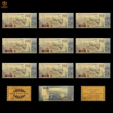 10 sztuk/partia 2018 rosja puchar świata złoty banknot 100 rubli replika waluty papieru złota folia pieniądze kolekcje do piłki nożnej uwaga