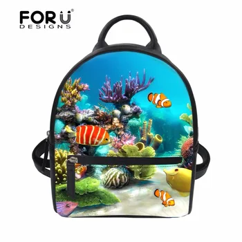 

FORUDESIGNS Tropical Fish 3D Print PU Leather Backpack Women Mini School Bags for Teenage Girls Ladies Bagpack Small Backpacks