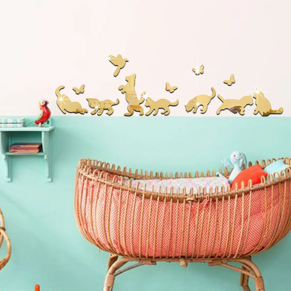 Funlife حماية البيئة الأطفال نوم الديكور خلفية ملصقات الحائط الإبداعية 7 لعب القط مرآة لصق MS361466